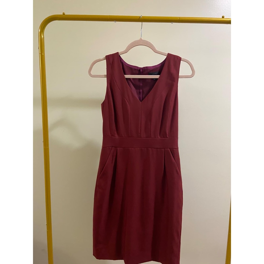 J.Crew‎ Womens Burgundy 100% Wool Sleeveless V-Neck Sheath Dress Size 2 04948